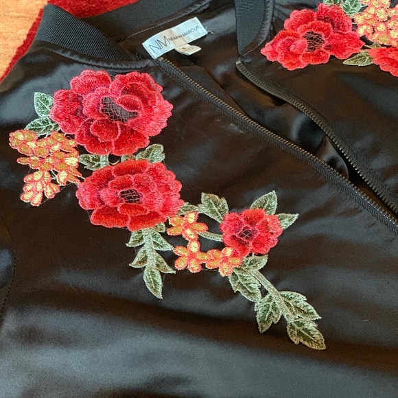 Black Embroidered Satin Bomber by Neiman Marcus - Picture 3 of 4